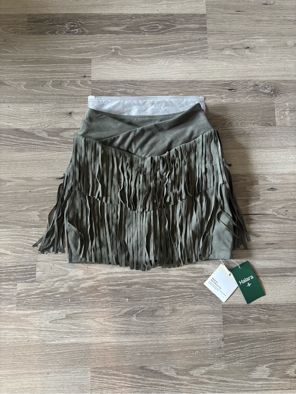 HALARA Olive Fringe Mini Skirt